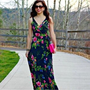 Floral Navy Wrap Maxi Dress Size Small